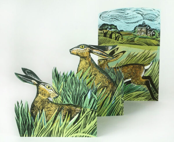 Hares and Open Fields Die-Cut Card